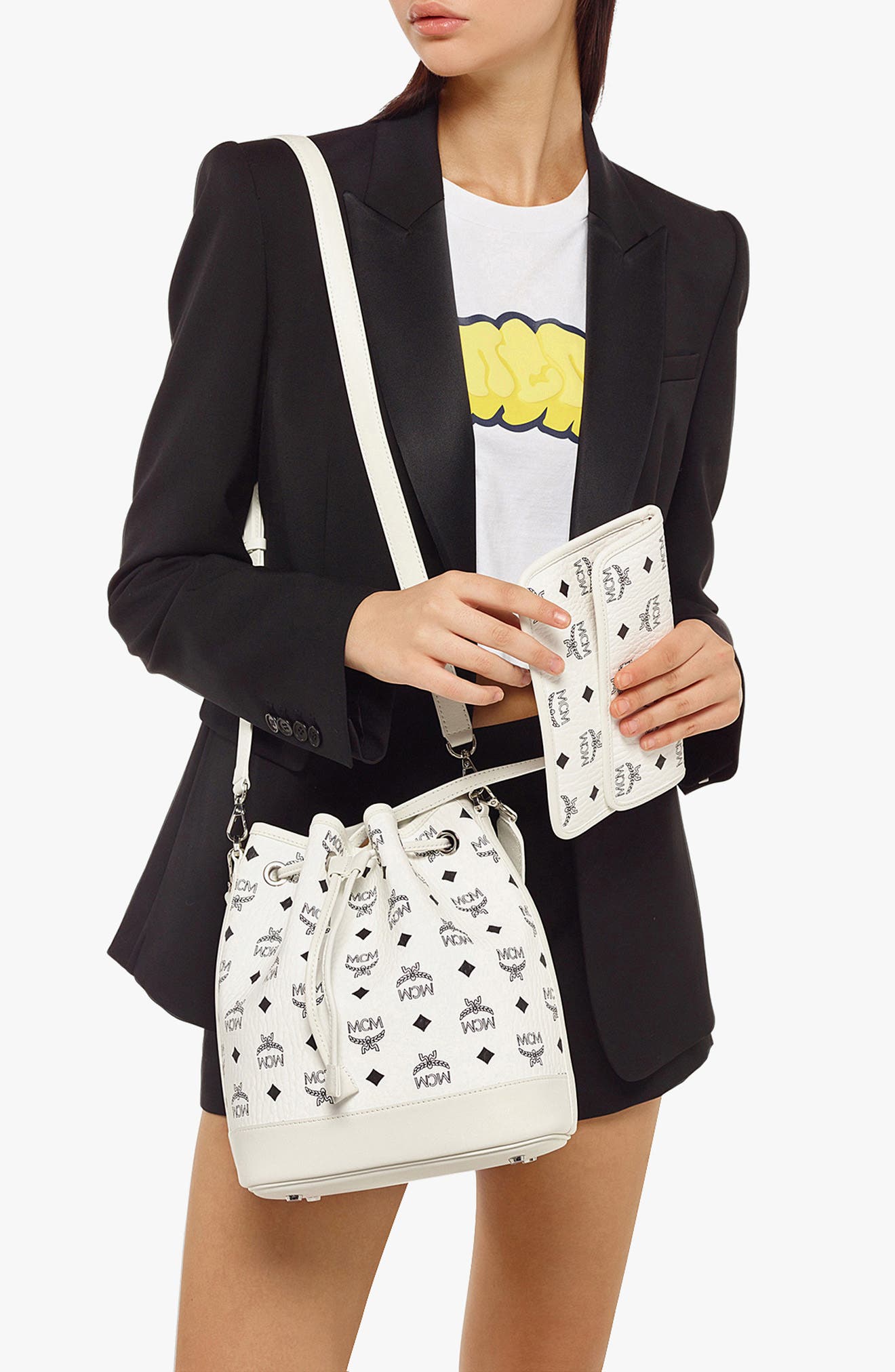 Dessau Drawstring Bucket Bag with Pouch, Alternate, color, WHITE