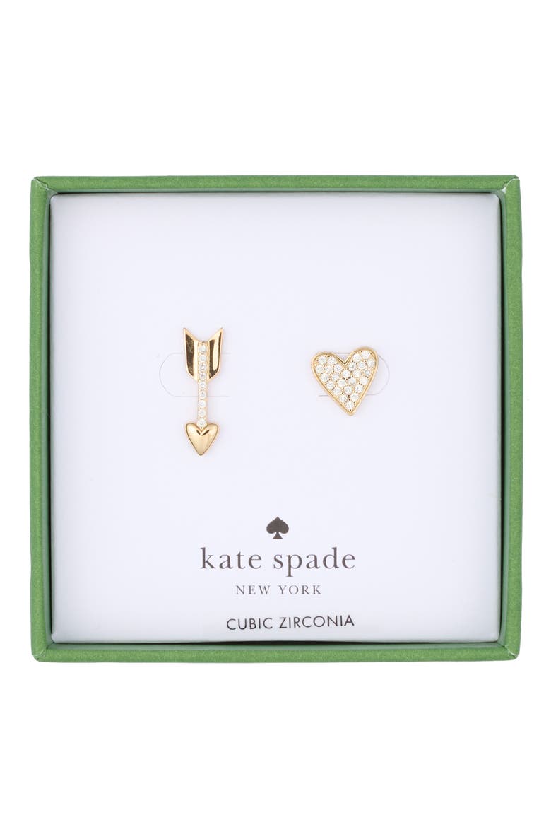 Cubic Zirconia Asymmetrical Heart Stud Earrings, Main, color, CLEAR/ GOLD