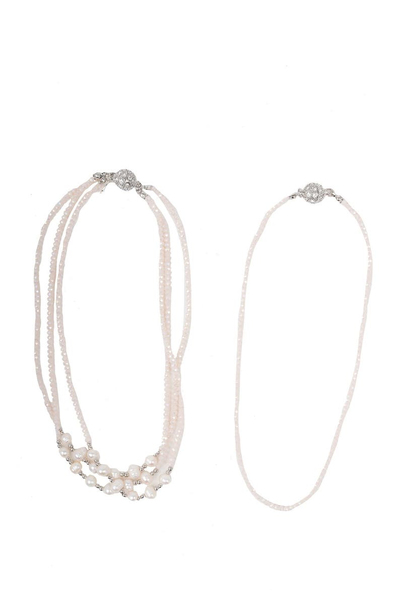 Convertible Crystal Beads & Pearls Necklace, Alternate, color, BLUSH