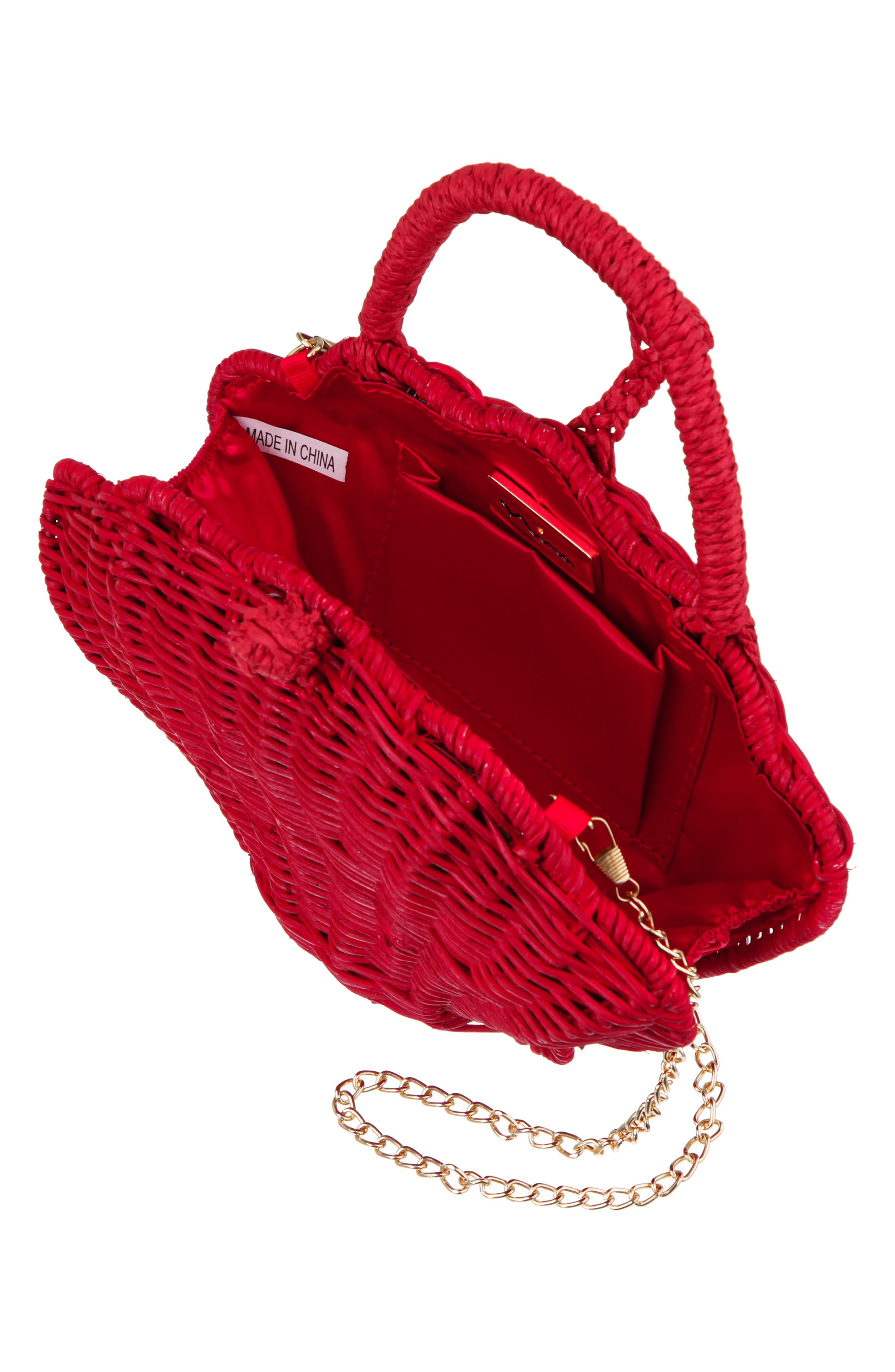Nina Shelly Rattan Top Handle Bag, Alternate, color, Red