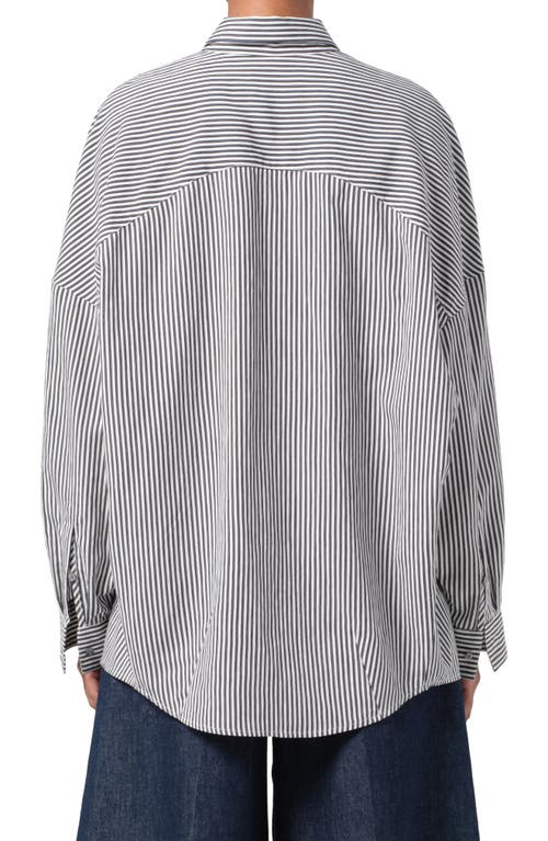 Shop Agolde Solene Stripe Roux Button-up Shirt In Solene Stripe (black & White)