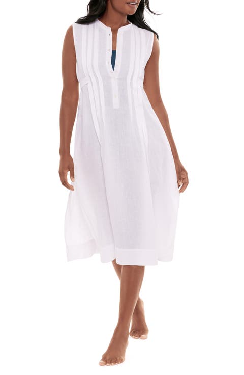 Pleated Sleeveless Beach Cover-Up Midi Dress
