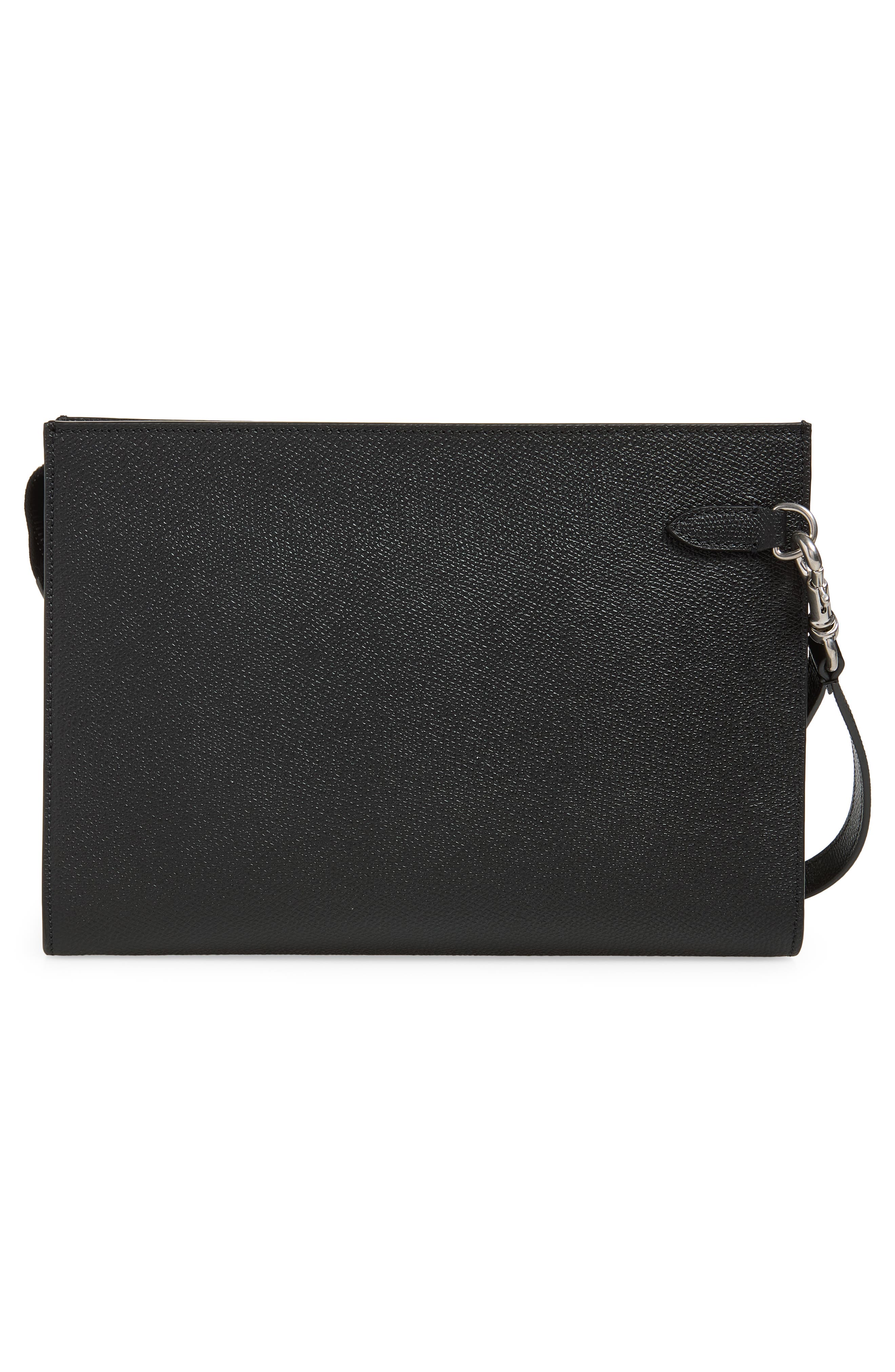 VLOGO Leather Zip Pouch, Alternate, color, BLACK