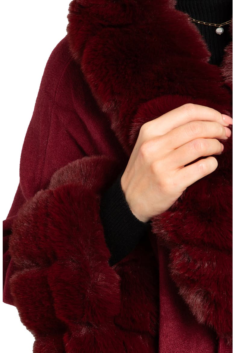 Filippa Faux Fur Trim Cardigan, Alternate, color, MAROON