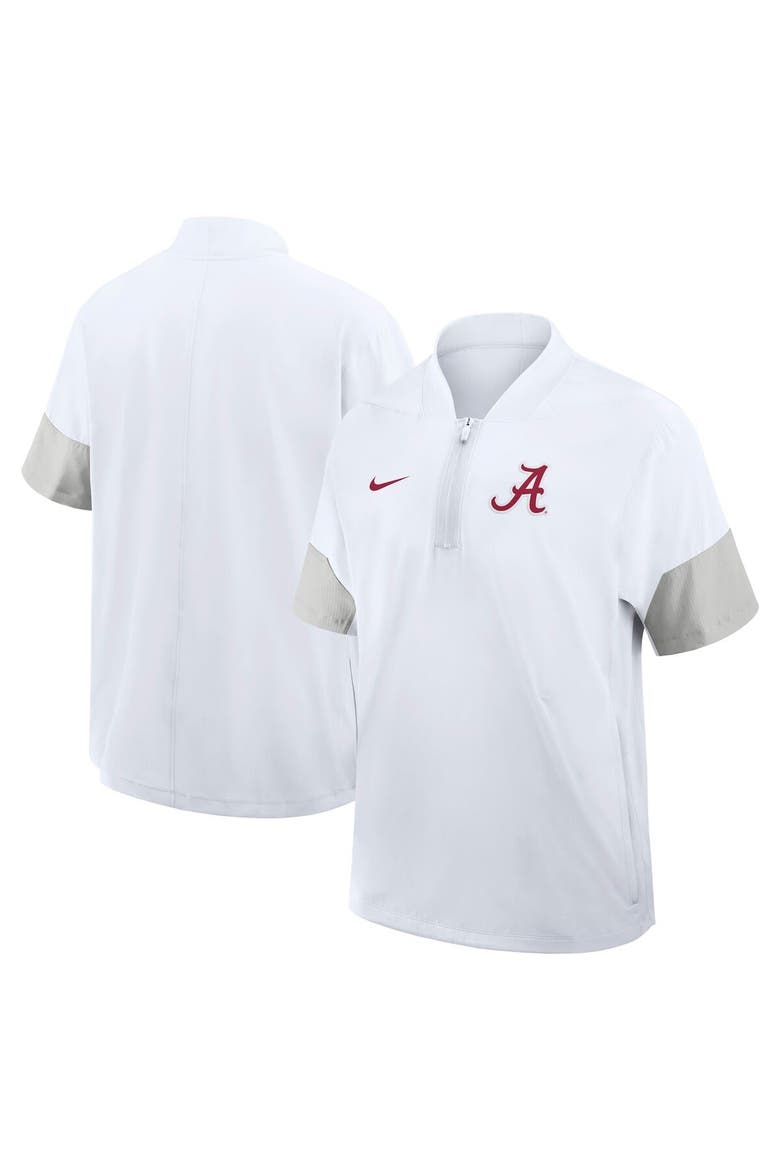 Men's Nike White Alabama Crimson Tide 2025 Sideline Short Sleeve Quarter-Zip Coach Jacket, Main, color, White