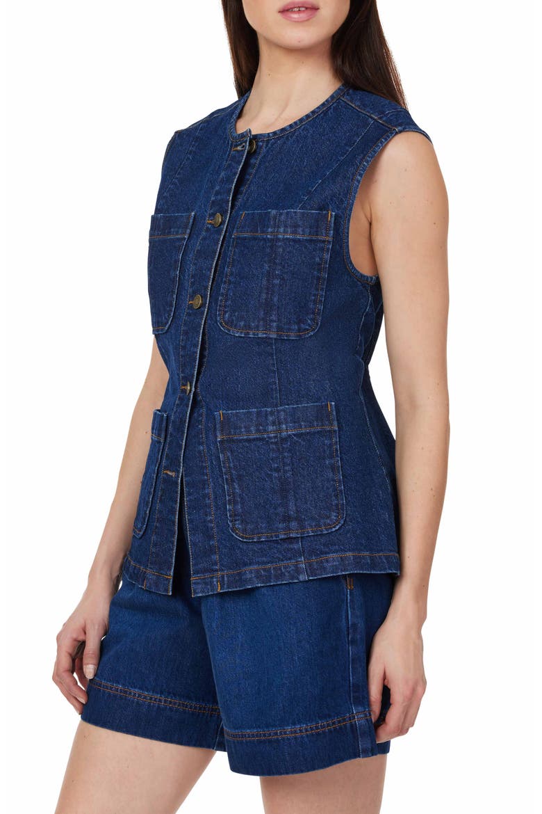 Collarless Denim Vest, Alternate, color, DEEP RIVER