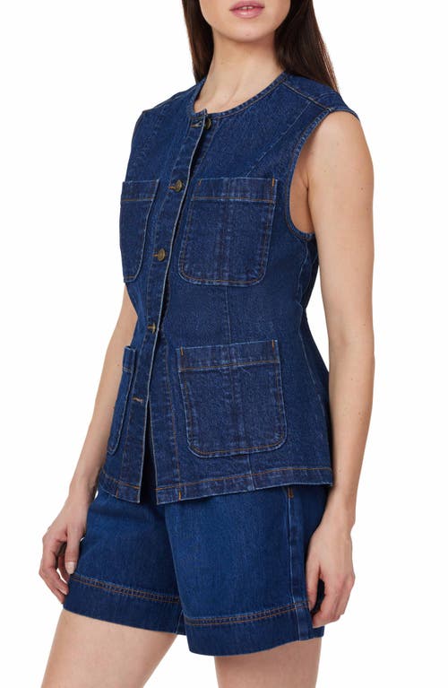 Habitual Collarless Denim Vest In Blue