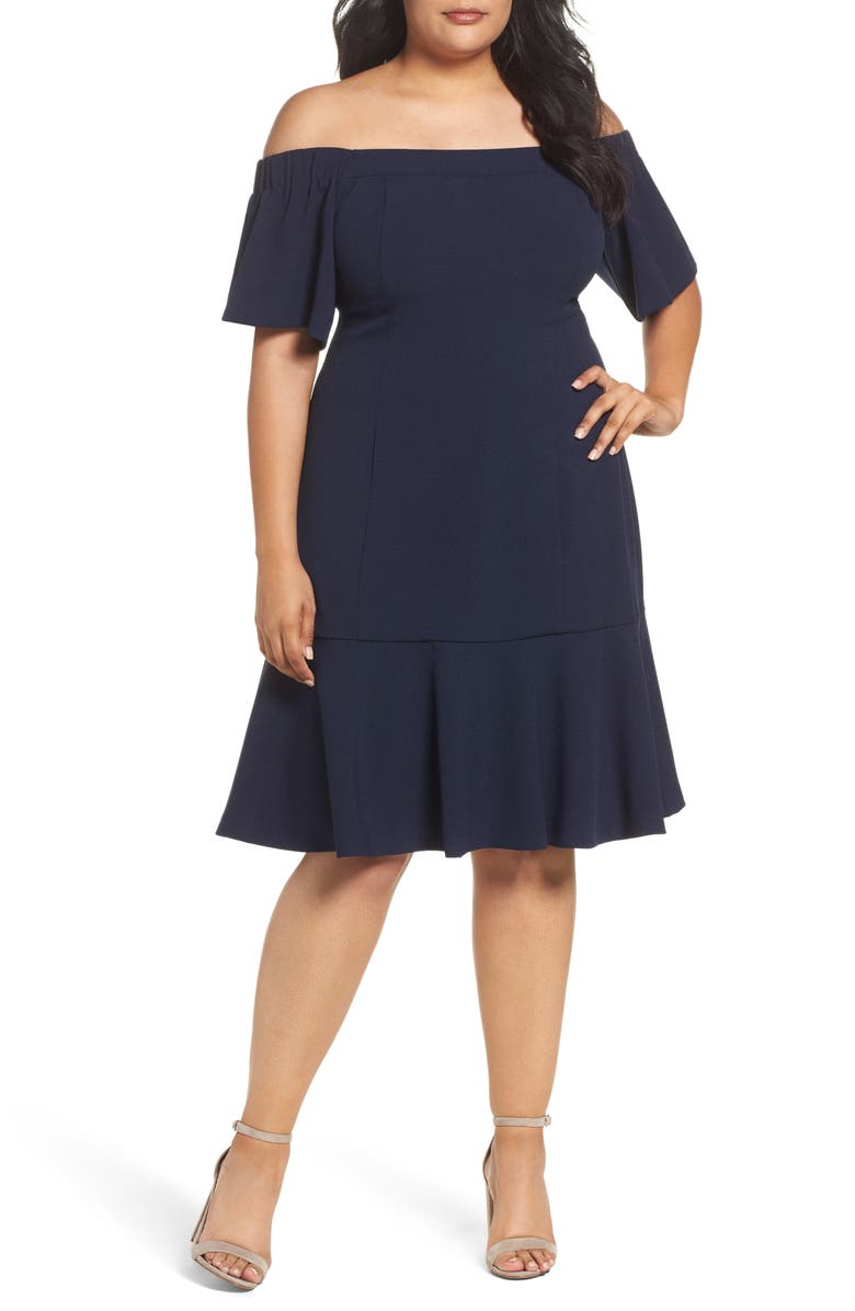 Vince Camuto Crepe Off the Shoulder Dress, Main, color,