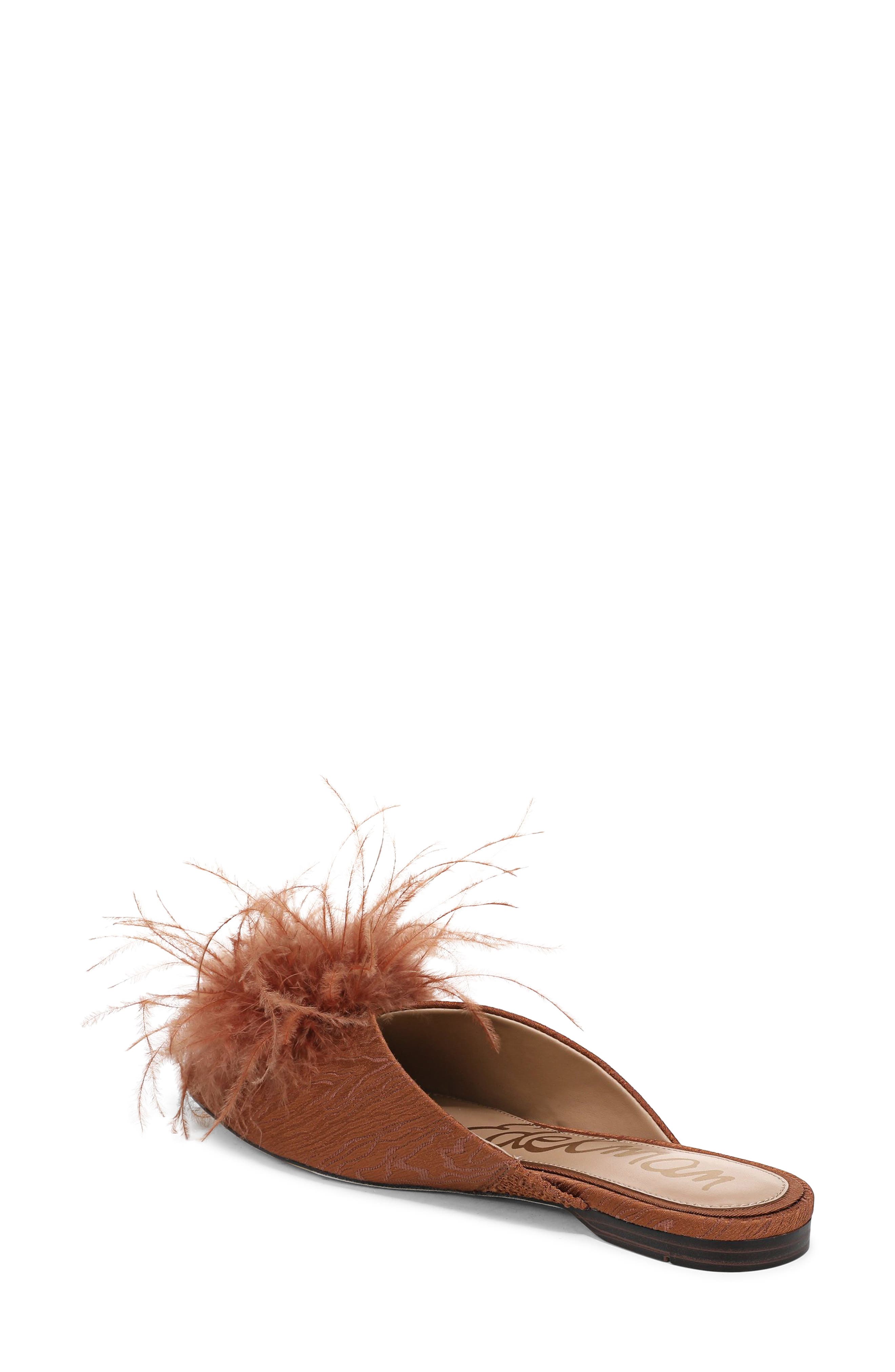 Khai Feather Flat Mule, Alternate, color, BRIGHT BOURBON