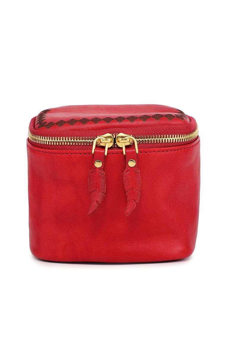 Celosia Genuine Leather Cube Jewelry Case, Alternate, color, Red