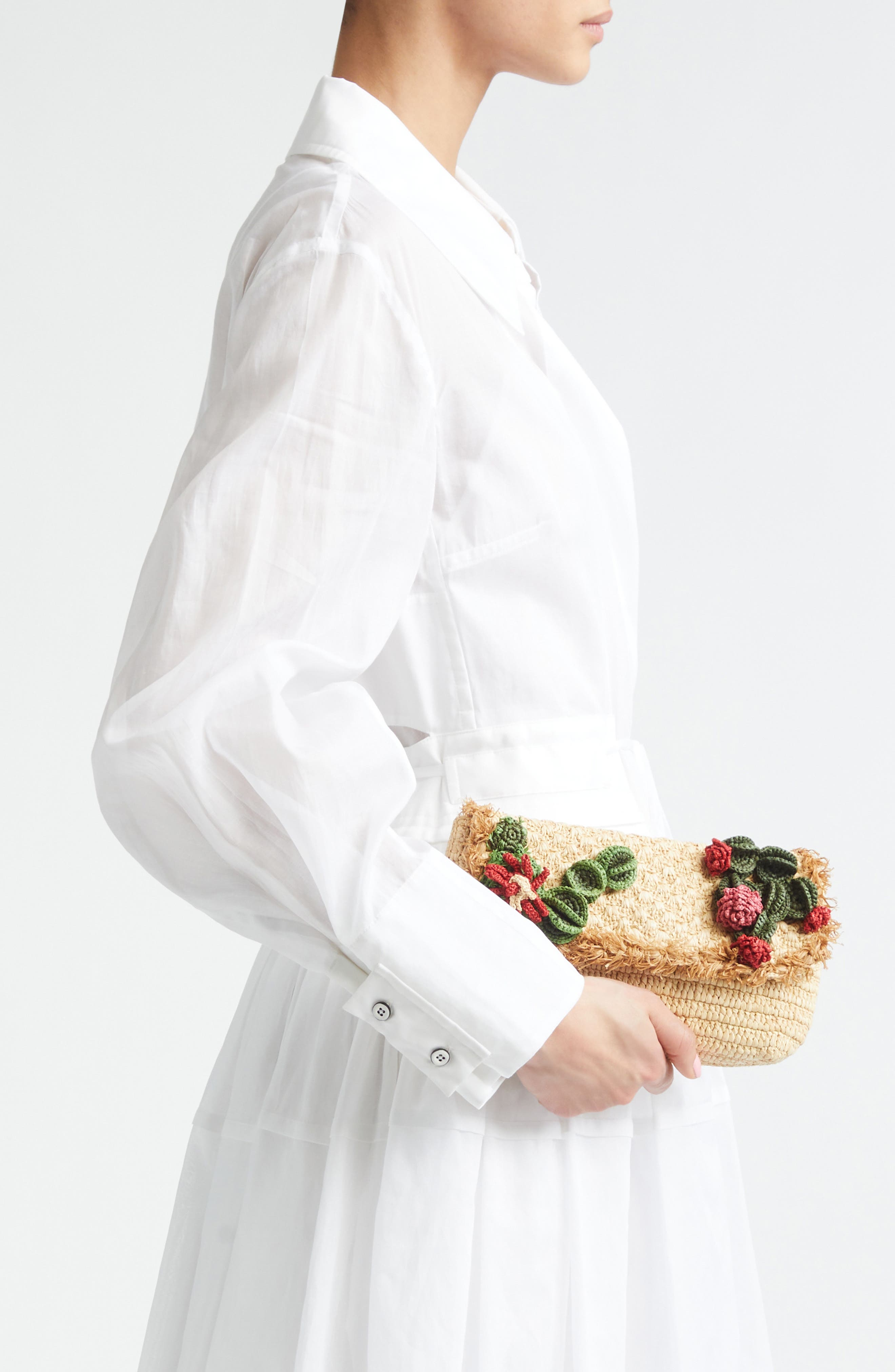 Anya Hindmarch Crochet Cactus Raffia Clutch, Alternate, color, Natural