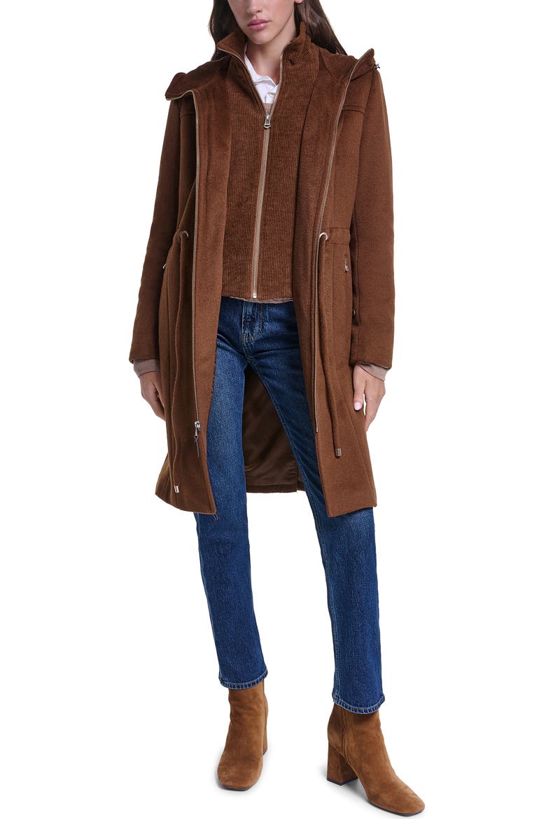 Hooded Wool Blend Zip Up Coat, Alternate, color, TOBACCO