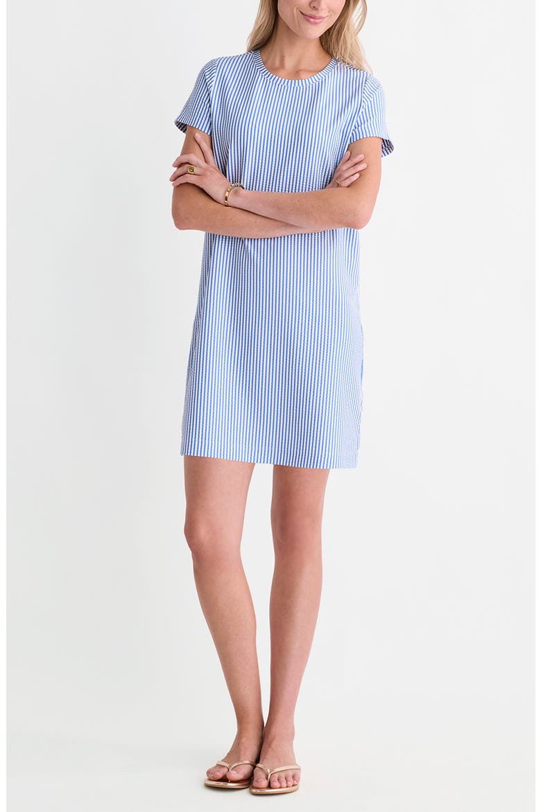 Seersucker Stripe Knit Dress, Main, color, FEEDER BREAKER BLUE