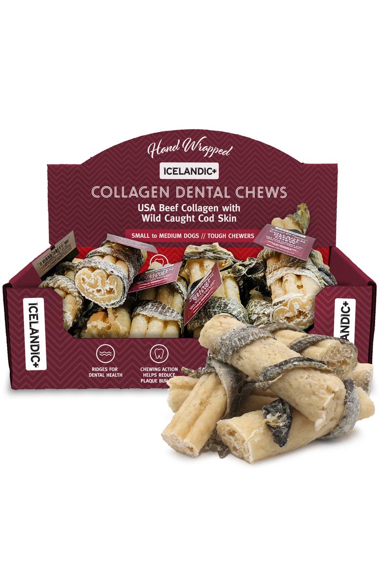ICELANDIC+ Collagen Dental Chew Beef and Cod Skin 12 Pack, 4 Inch Dog Treat, Main, color, Multicolored
