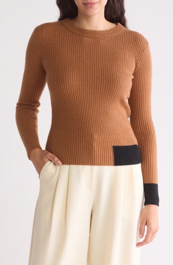 Elie Tahari store orange vneck cotton sweater