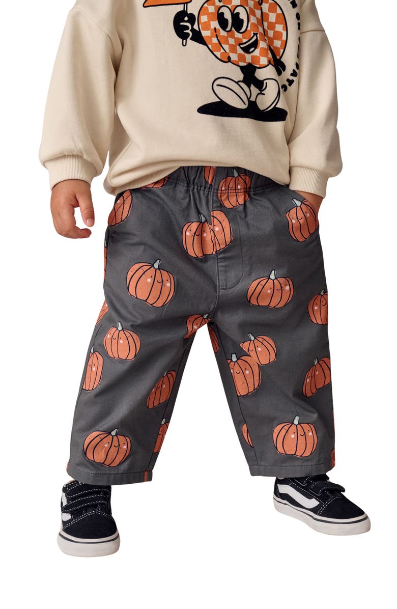 NEXT Kids' Pumpkin Print Pull-On Cotton Pants, Alternate, color, Black