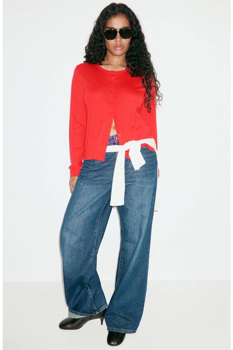 Crewneck Cardigan, Alternate, color, RED
