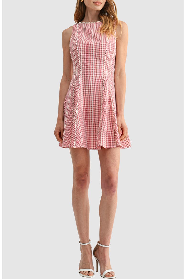 Embroidered Fit & Flare Minidress, Main, color, RED GINGHAM