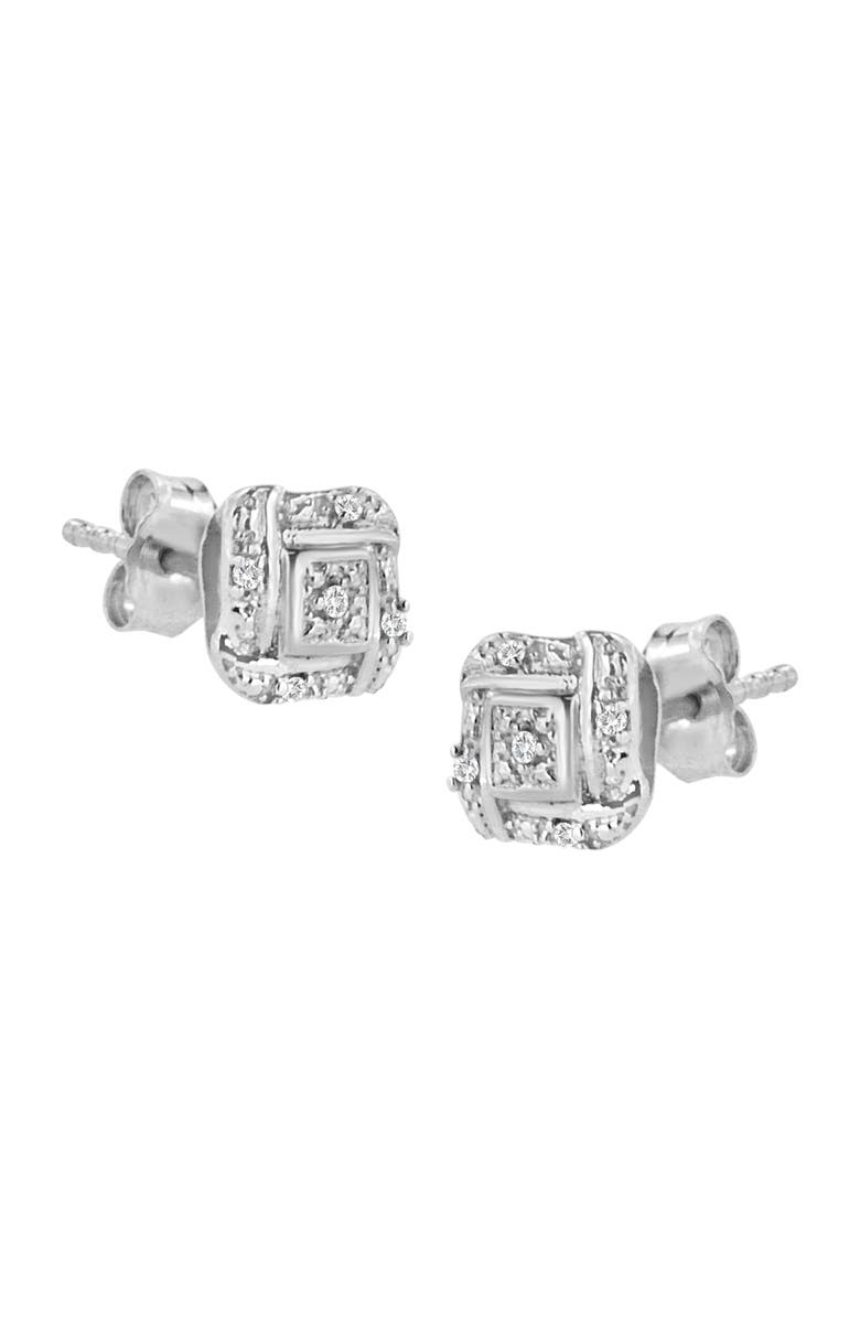 Haus of Brilliance Silver RoundDiamond Accent Swirl Square Knot Stud Earrings, Alternate, color, White