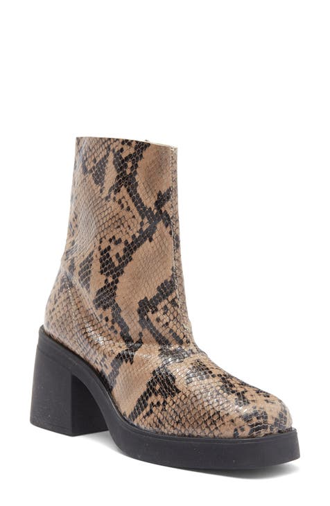 Tyra Snake Embossed Block Heel Bootie (Women)