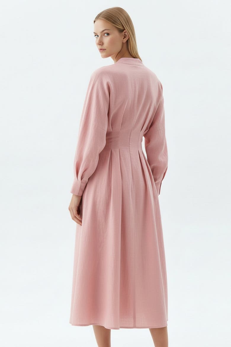 Garlyn Slim V Neck Long Sleeve Linen Midi Dress, Alternate, color, Pink
