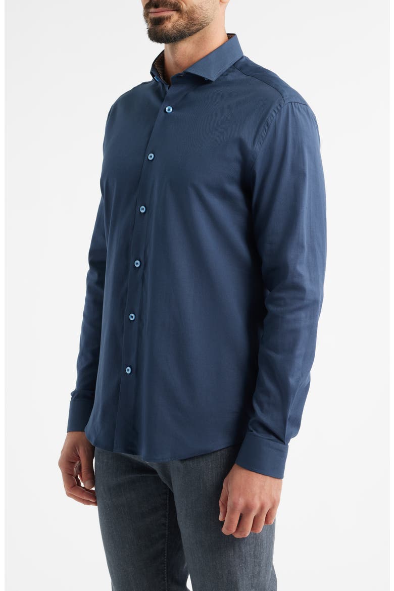 Nova Legacy Solid Navy Stretch Cotton Blend Button-Up Shirt, Alternate, color, DARK NAVY