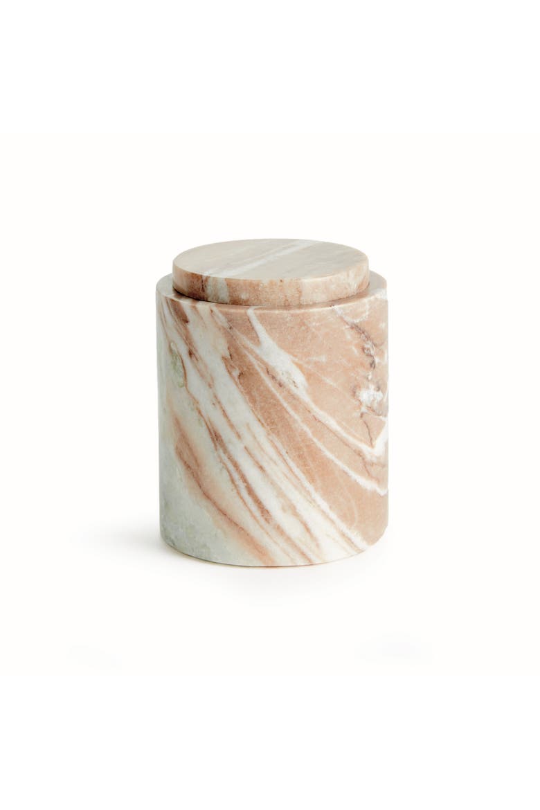 Jaqueline Round Lidded Box Tall - Brown/White Marble Accent, Main, color, Brown