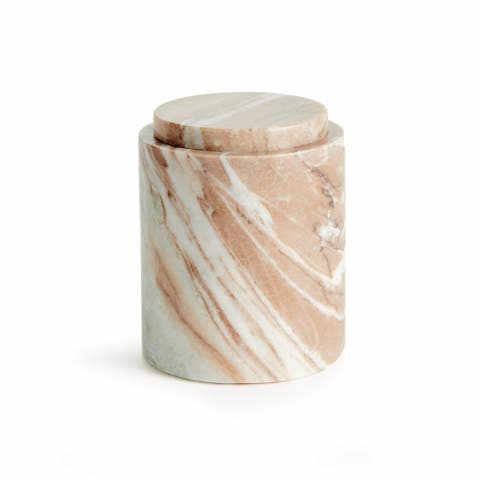 Jaqueline Round Lidded Box Tall - Brown/White Marble Accent