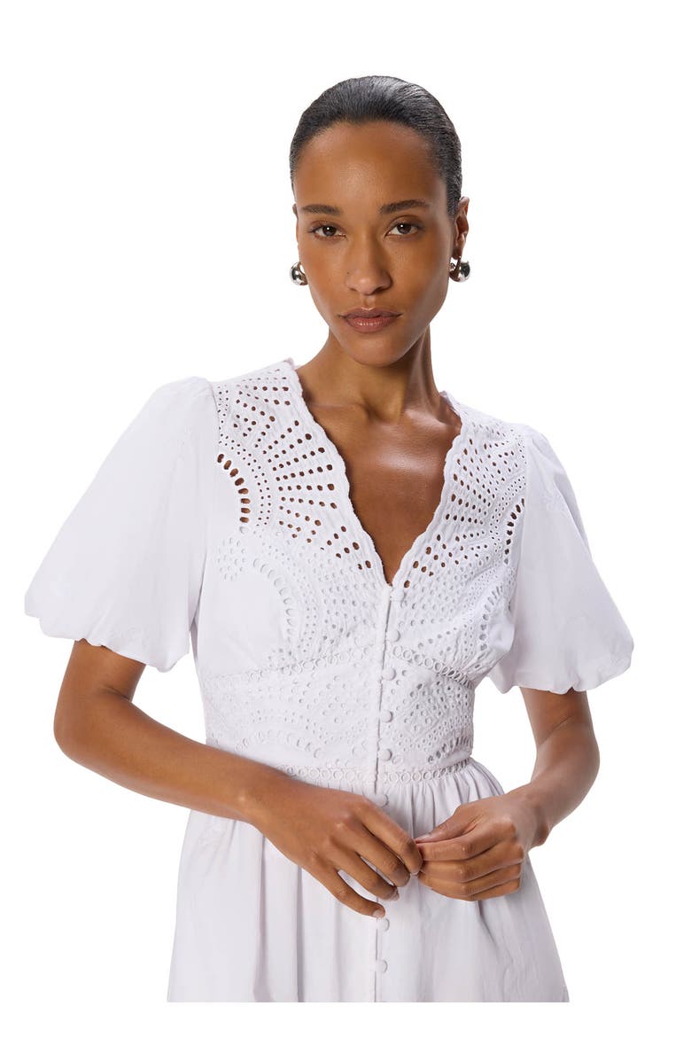 100% Cotton Broderie V-Neck Dress, Alternate, color, White