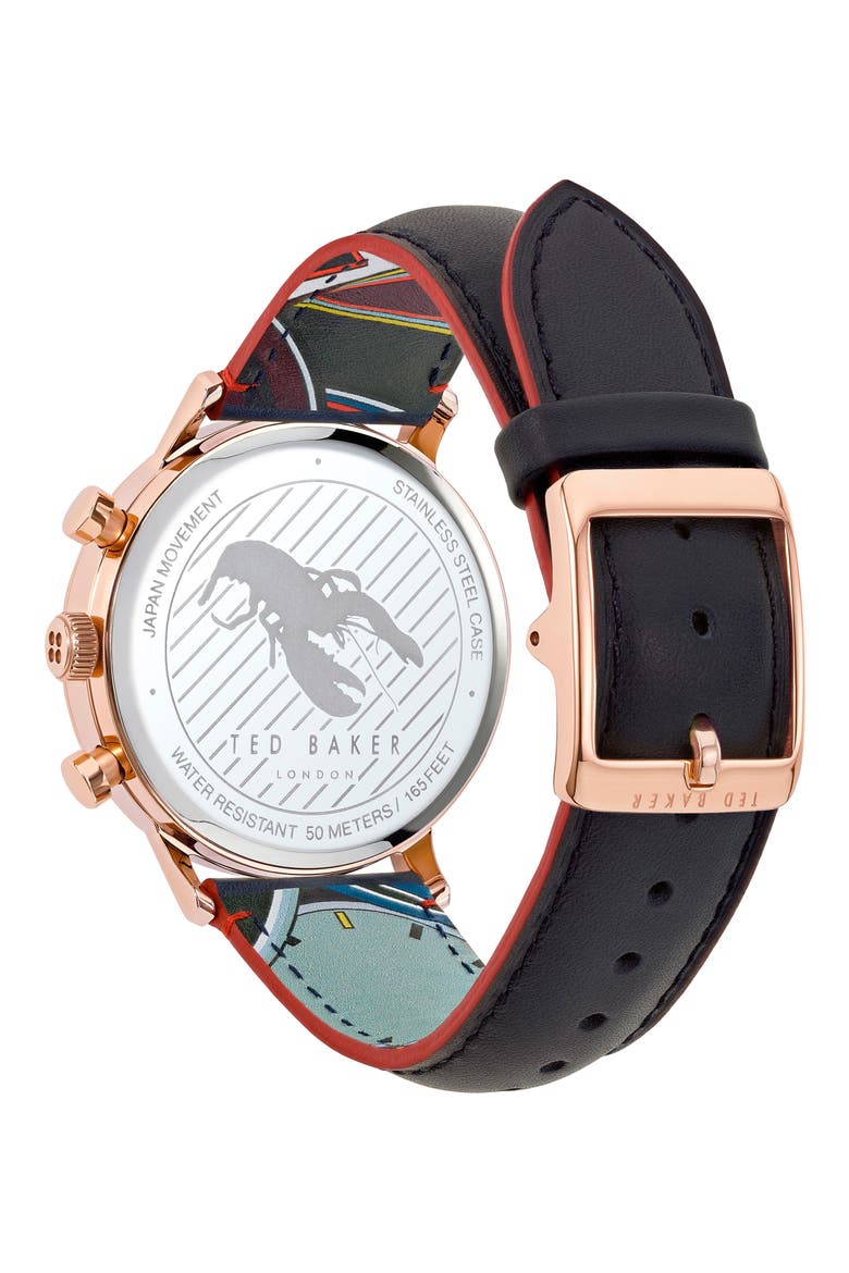 Cosmo Leather Strap Chronograph Watch, 40mm, Alternate, color, BLACK