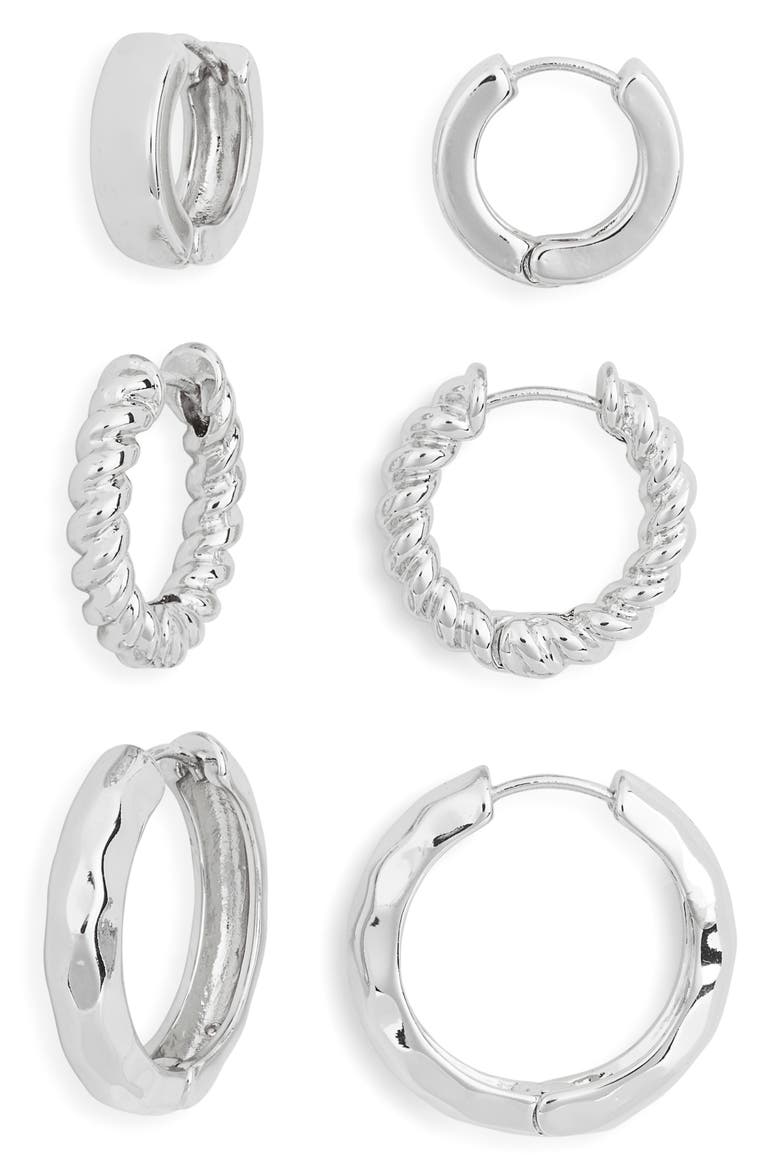 3-Pack Assorted Essential Huggie Hoop Earrings, Alternate, color, SILVER