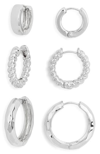 Nordstrom Rack 3-pack Assorted Essential Huggie Hoop Earrings In Metallic