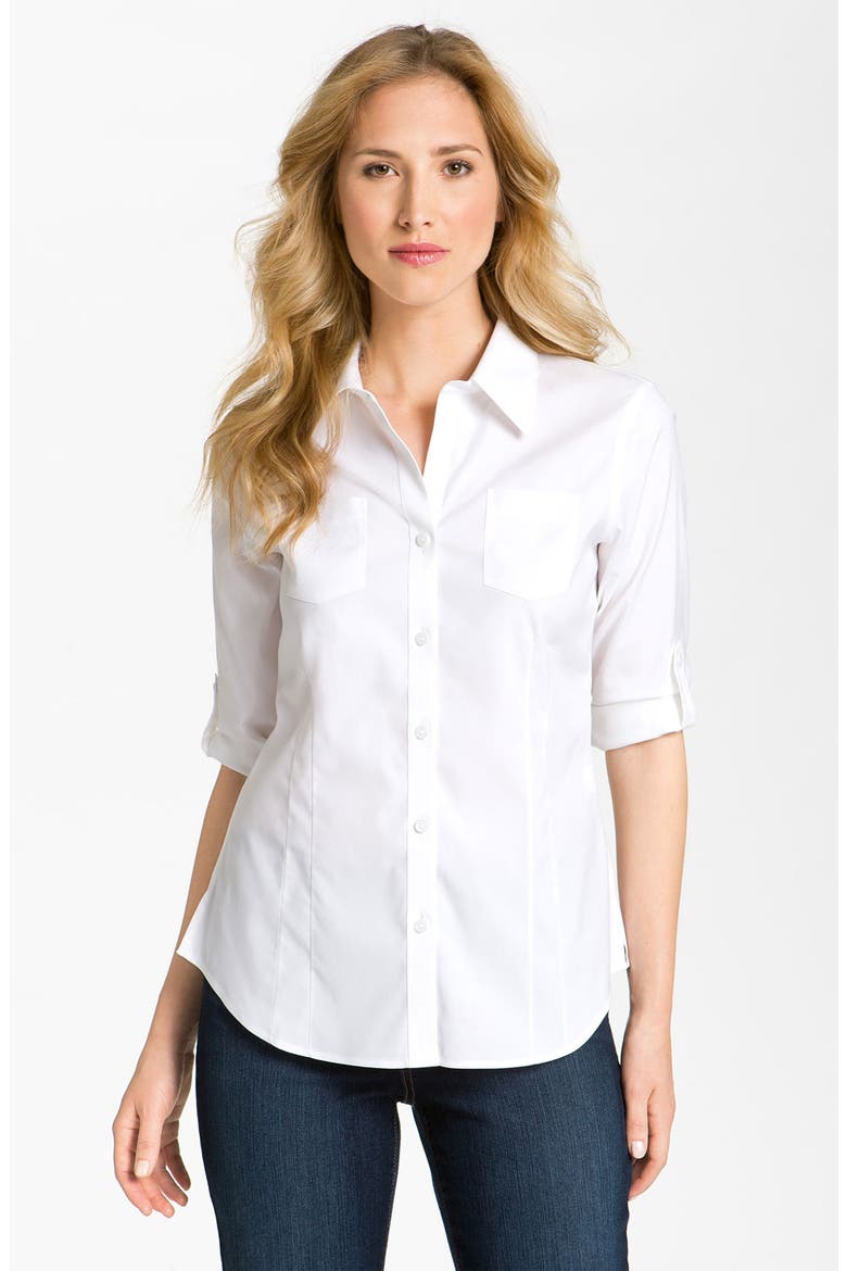 Fitted Pinpoint Shirt, Main, color, WHITE