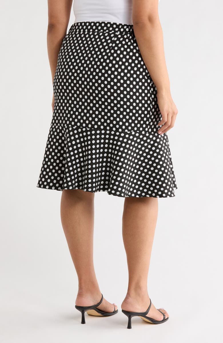 KASPER Dot Frill Hem Skirt, Alternate, color, Black/ Lily White
