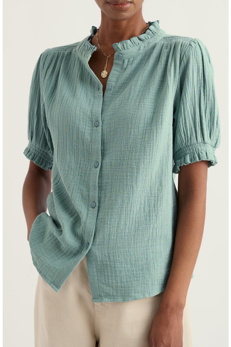 Shore Patch Organic Cotton Button-Up Top, Main, color, SARDINE
