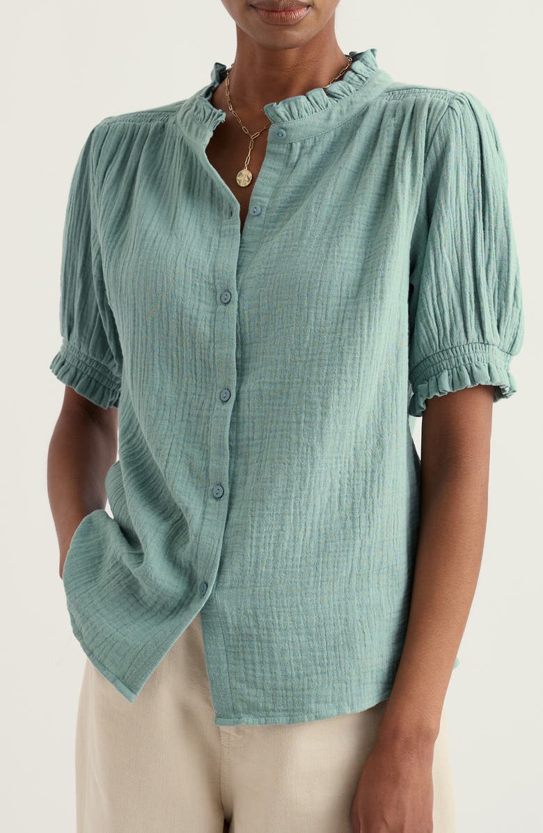 Seasalt Cornwall Shore Patch Organic Cotton Button-Up Top, Main, color, Sardine