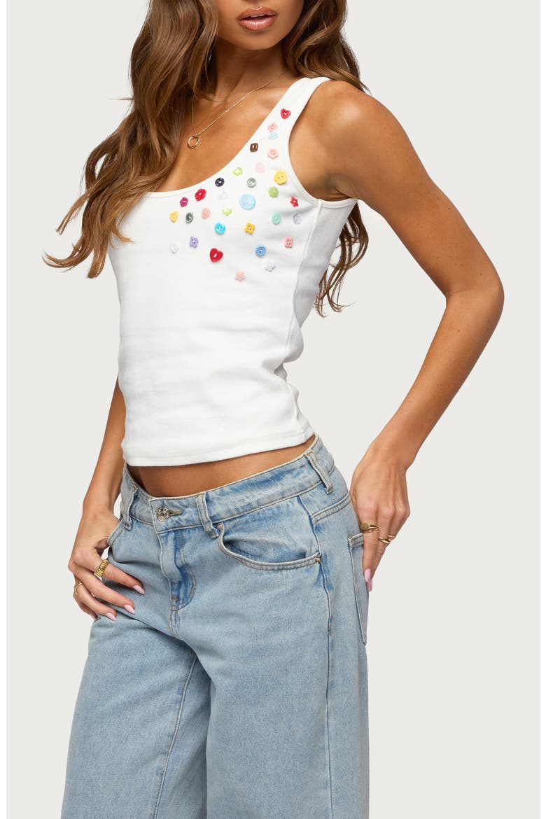 Natash Mixed Button Tank Top, Alternate, color, WHITE