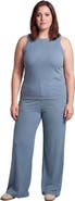 24seven Comfort Apparel Curvy Basic Ribbed Knit Tank Top and Elastic Waist Wide Leg Pant Set