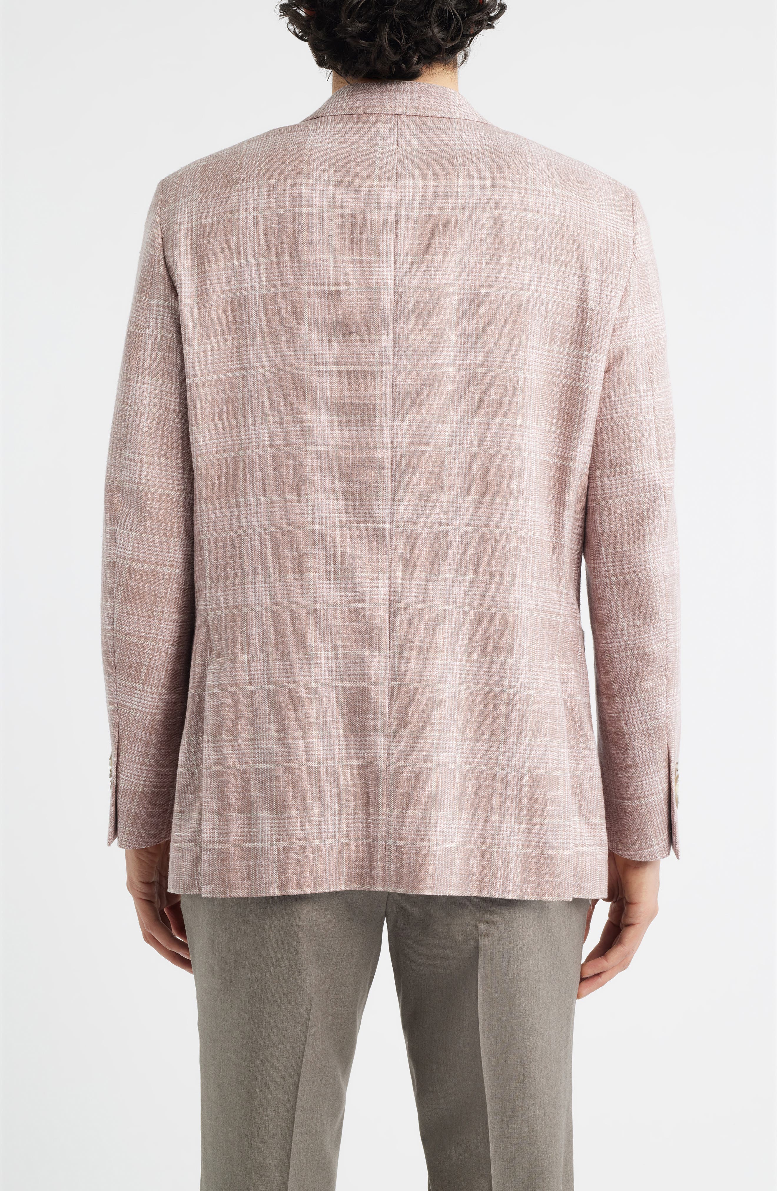 Hyperlight Soft Pink Plaid Wool & Silk Blend Sport Coat - image 2
