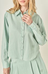 English Factory Sports Club Stripe Crop Button-Up Shirt