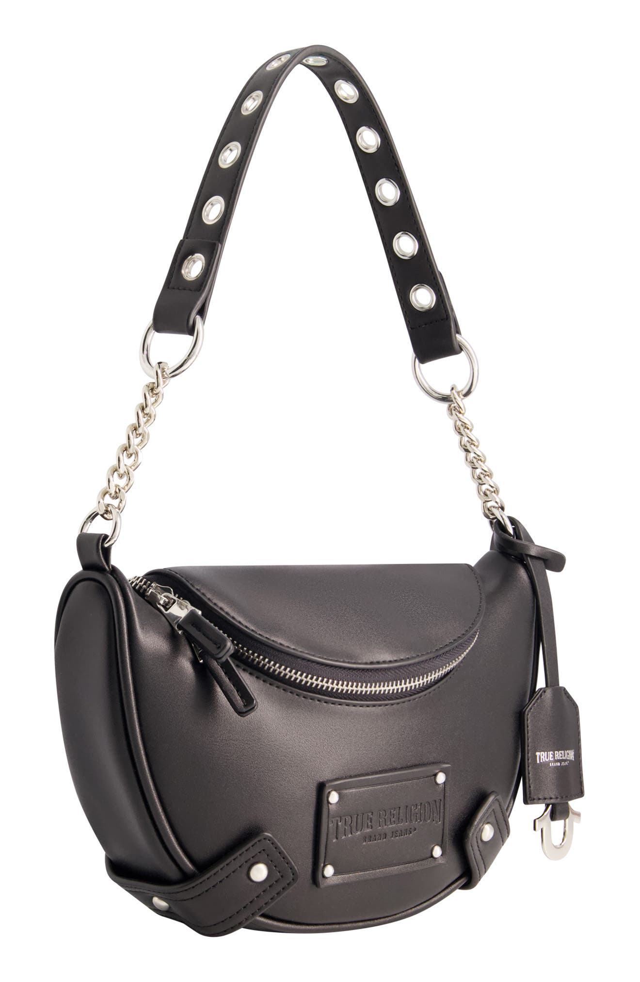 Chain Handle Hobo, Alternate, color, BLACK
