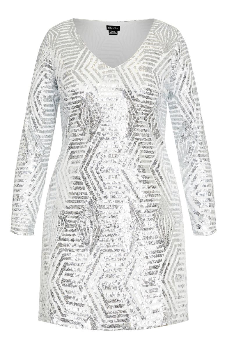 City Chic Bright Lights Sequin V-Neck Long Sleeve Dress, Alternate, color, 