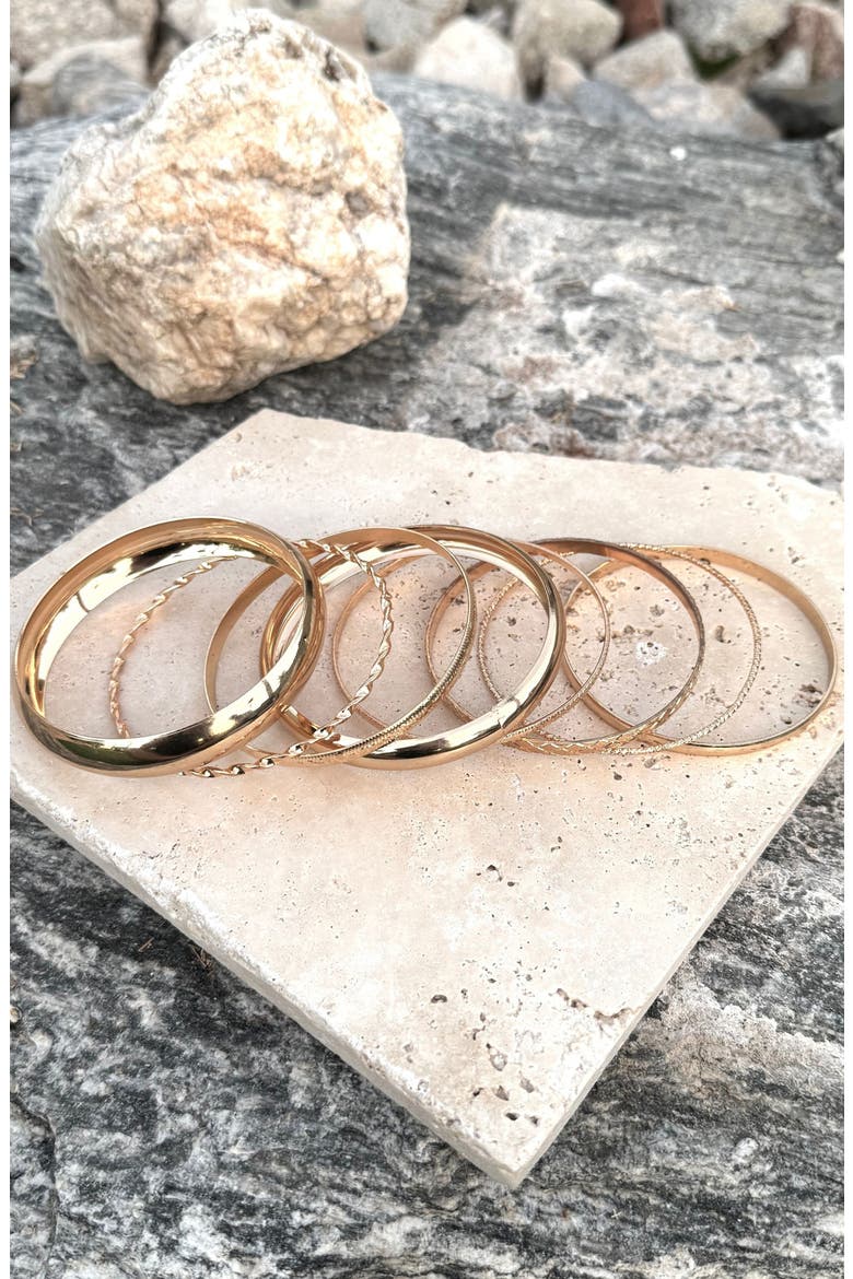 Set of 8 Assorted Bangle Bracelets, Alternate, color, GOLD
