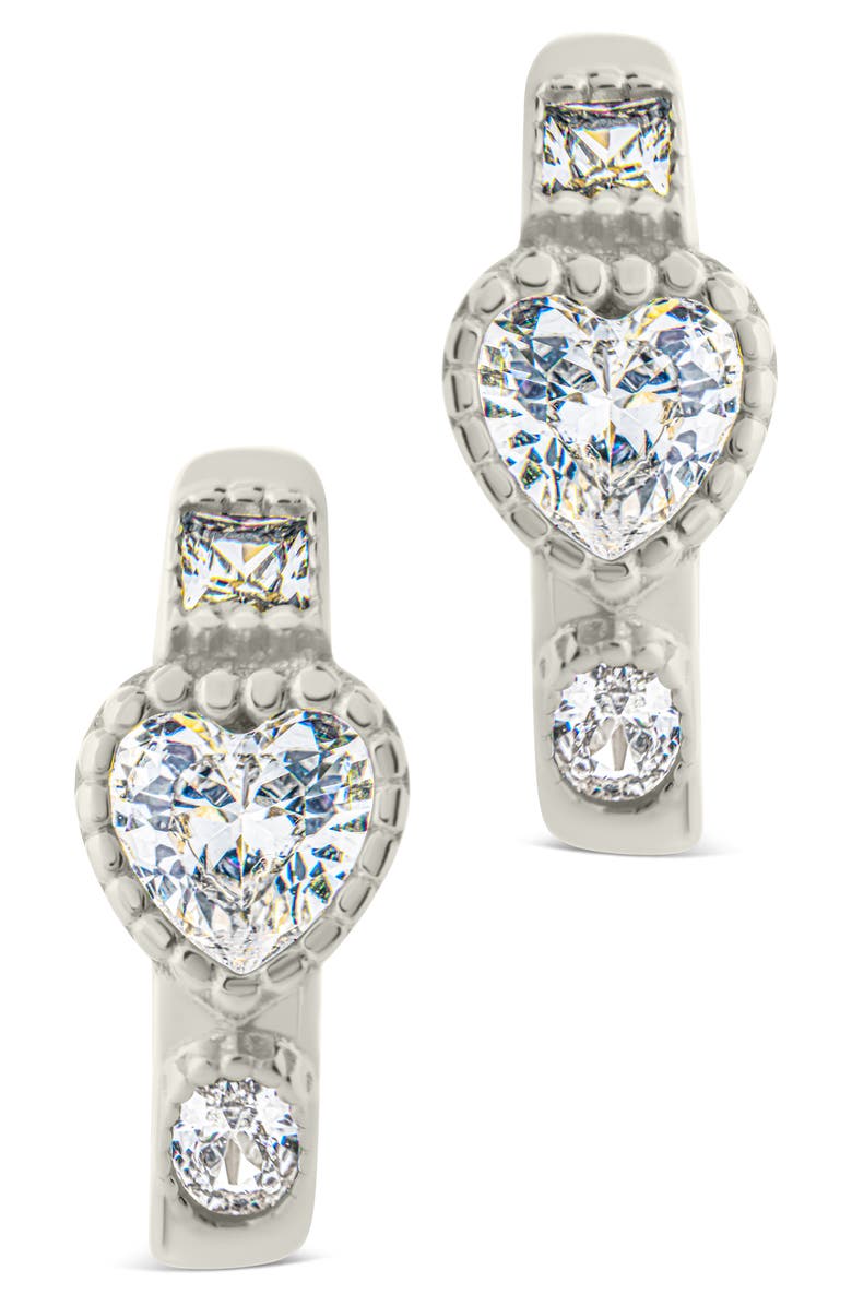 Sterling Forever Inez Dainty Cubic Zirconia Heart Micro Hoop Earrings, Alternate, color, Silver