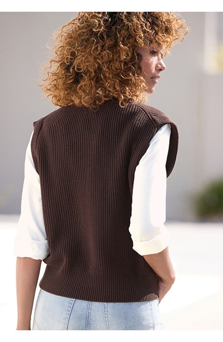 LASCANA Women's Button Detail Sweater Vest, Alternate, color, Brown