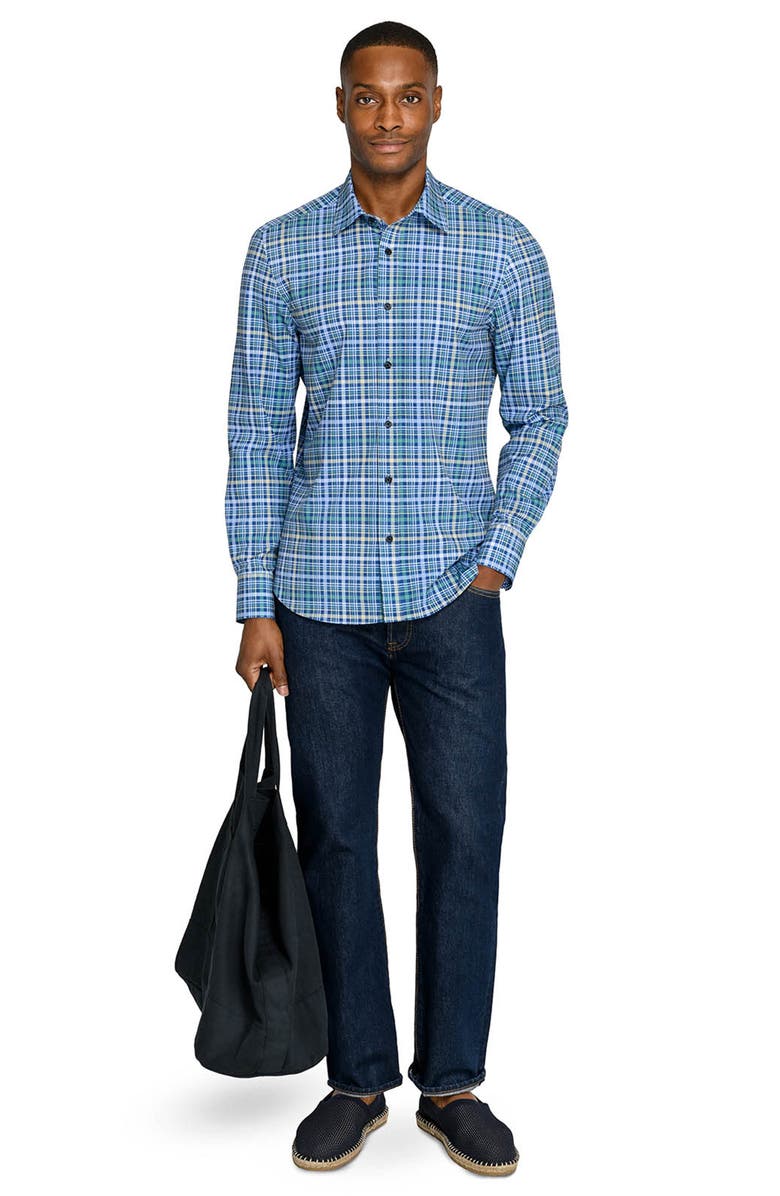 CONSTRUCT Slim Fit Multi Plaid Woven Long Sleeve Basic Shirt, Alternate, color, Navy/Green