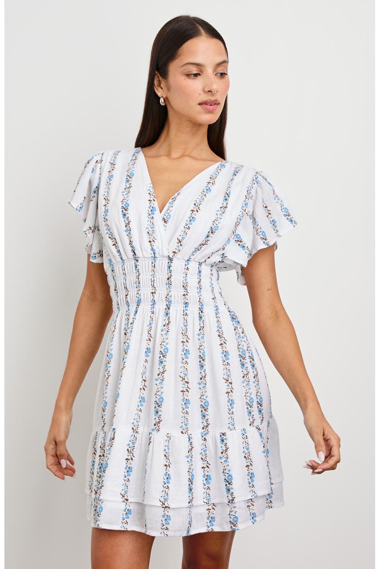 Kimora Floral Smocked Waist Linen Blend Dress, Alternate, color, BLUEBELL STRIPE