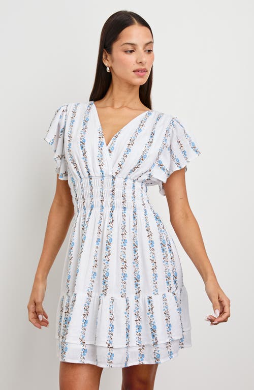Rails Kimora Floral Smocked Waist Linen Blend Dress In Bluebell Stripe