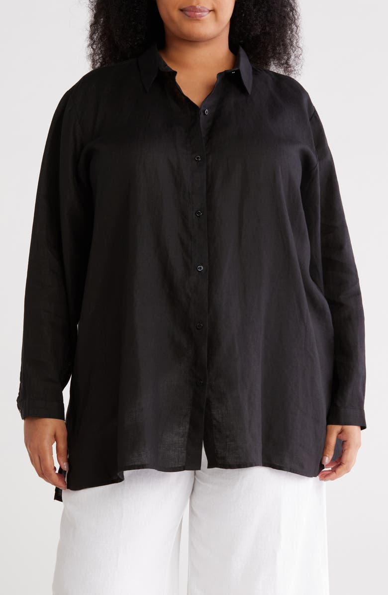 Eileen Fisher Classic Easy Organic Linen Button-Up Shirt, Main, color, 
