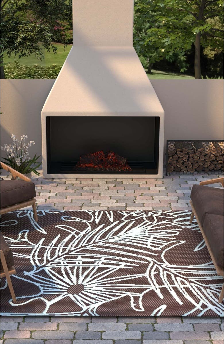 Mad Mats Palm Leaf Teal & Brown, Alternate, color, Teal And Brown